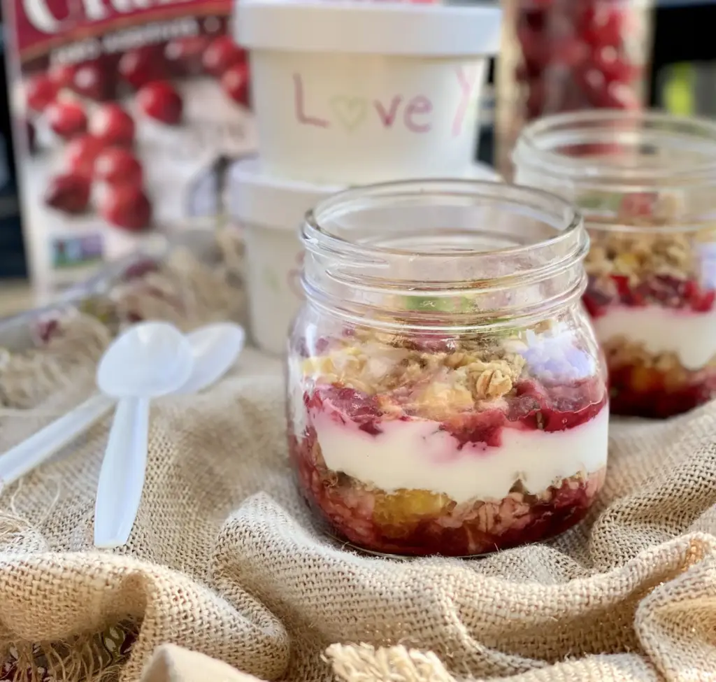 Overnight Cranberry Basil Yogurt Granola Parfait